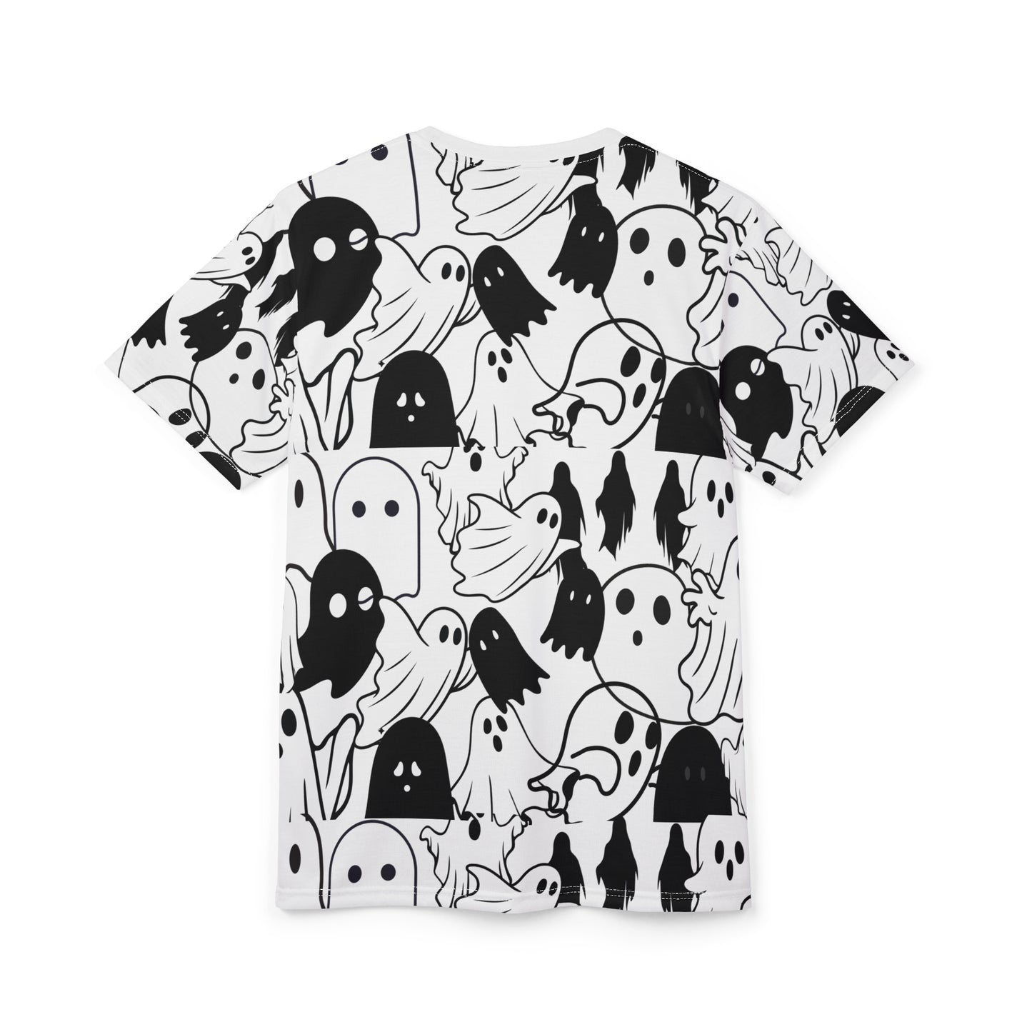 Ghost Pattern Cut & Sew Tee — Black & White Halloween All-Over Print