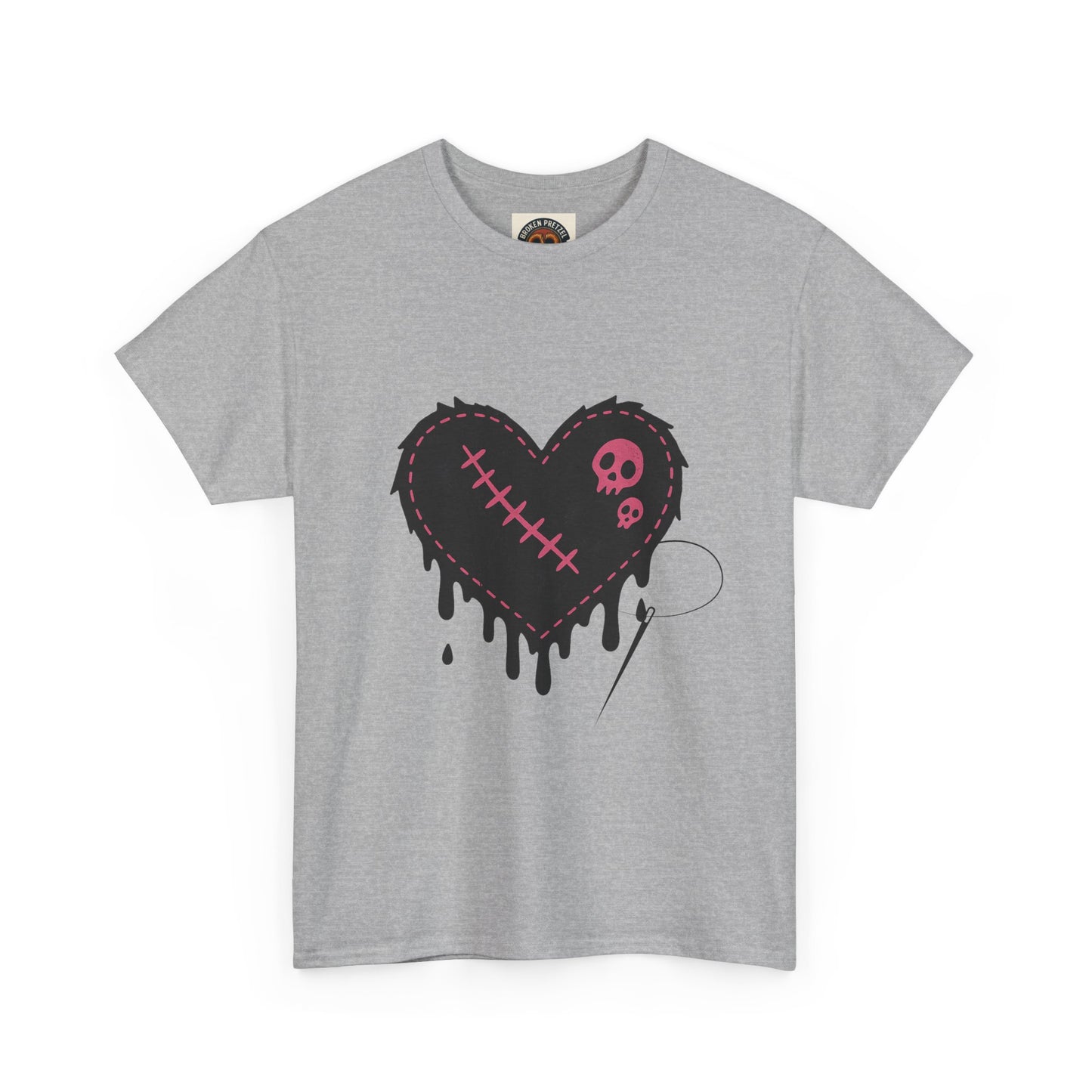 Dripping Stitched Heart Graphic Tee — Gothic Punk Valentine Shirt