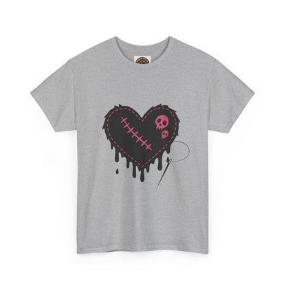 Dripping Stitched Heart Graphic Tee — Gothic Punk Valentine Shirt