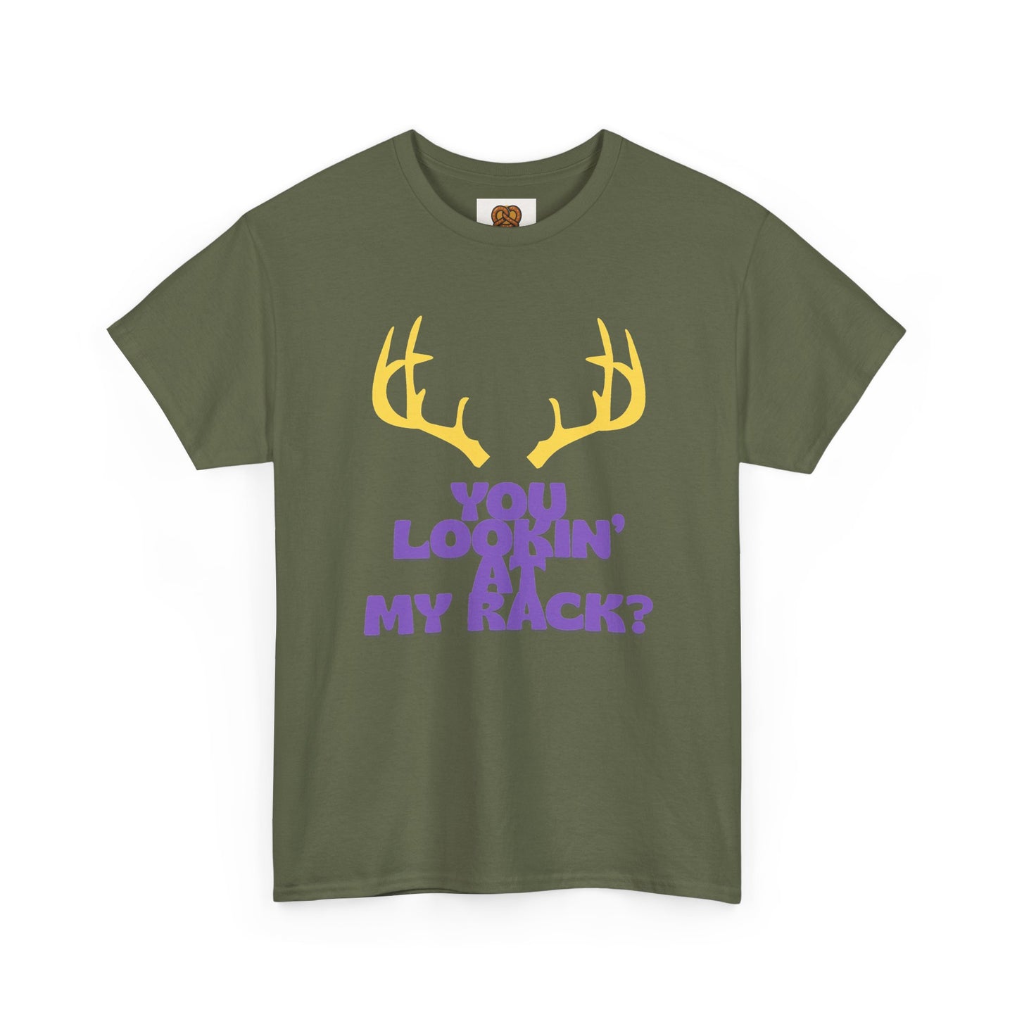 Funny Antler T-Shirt — "You Lookin' at My Rack?" Hunting Humor Tee