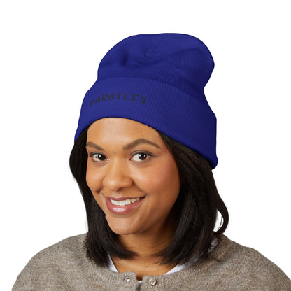 Paratees Embroidered Cuffed Beanie — Minimal Winter Knit Hat