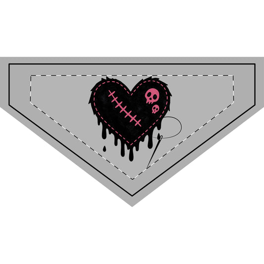 Clip-on Pet Bandana — Gothic Dripping Stitched Heart (Pink Skull)