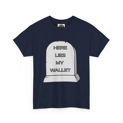 Here Lies My Wallet Tombstone T-Shirt — Funny Grim Reaper Money Joke Tee