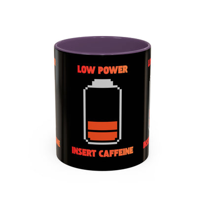 Coffee Mug — "Low Power, Insert Caffeine" Retro Battery Design