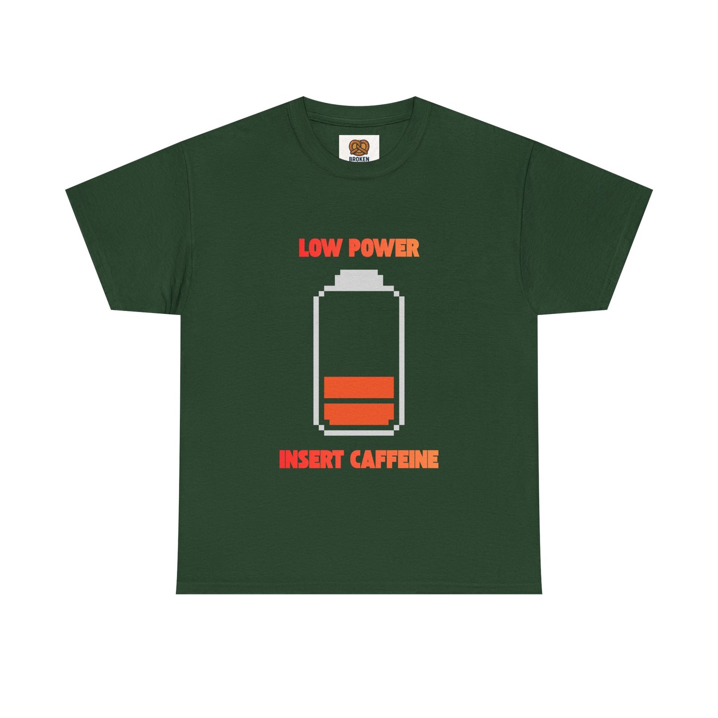 Low Power Insert Caffeine T‑Shirt — Funny Retro Battery Coffee Tee