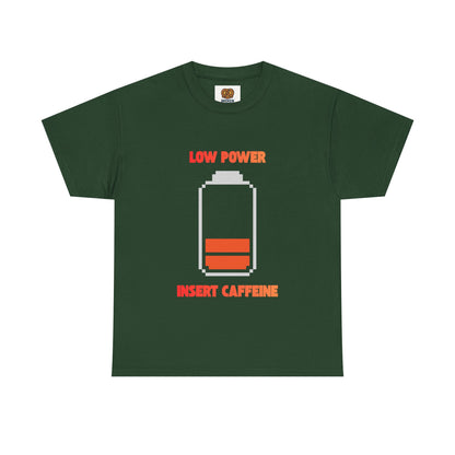 Low Power Insert Caffeine T‑Shirt — Funny Retro Battery Coffee Tee