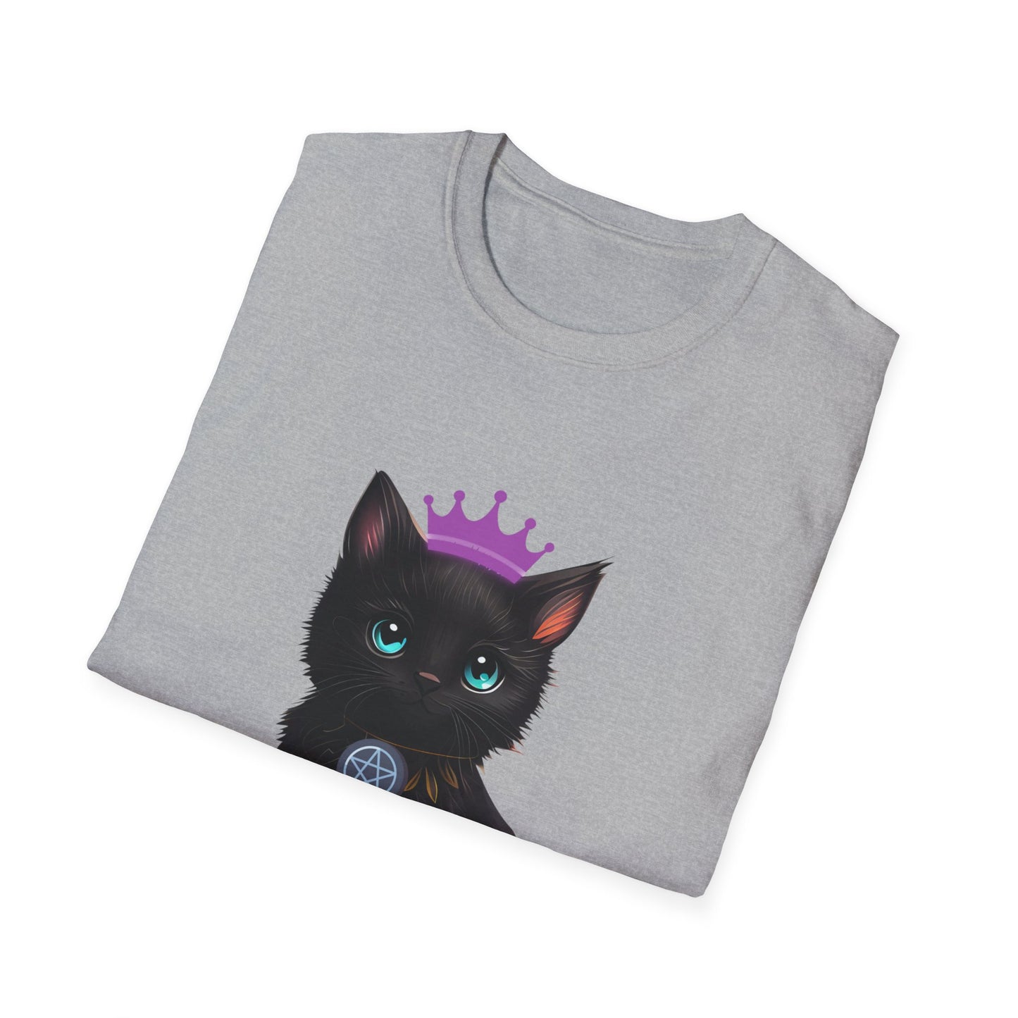 Wicca Queen T-Shirt — Black Cat with Crown & Crescent Moon Pagan Tee