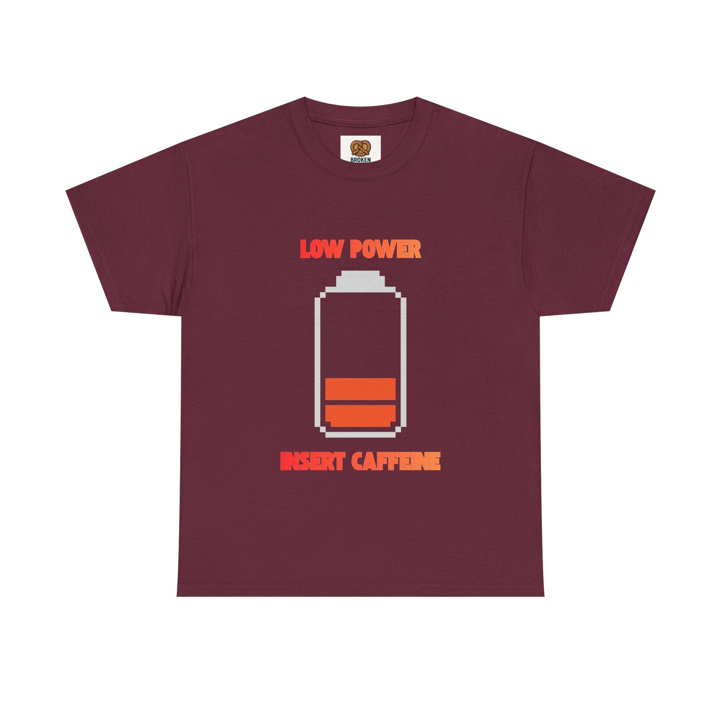 Low Power Insert Caffeine T‑Shirt — Funny Retro Battery Coffee Tee