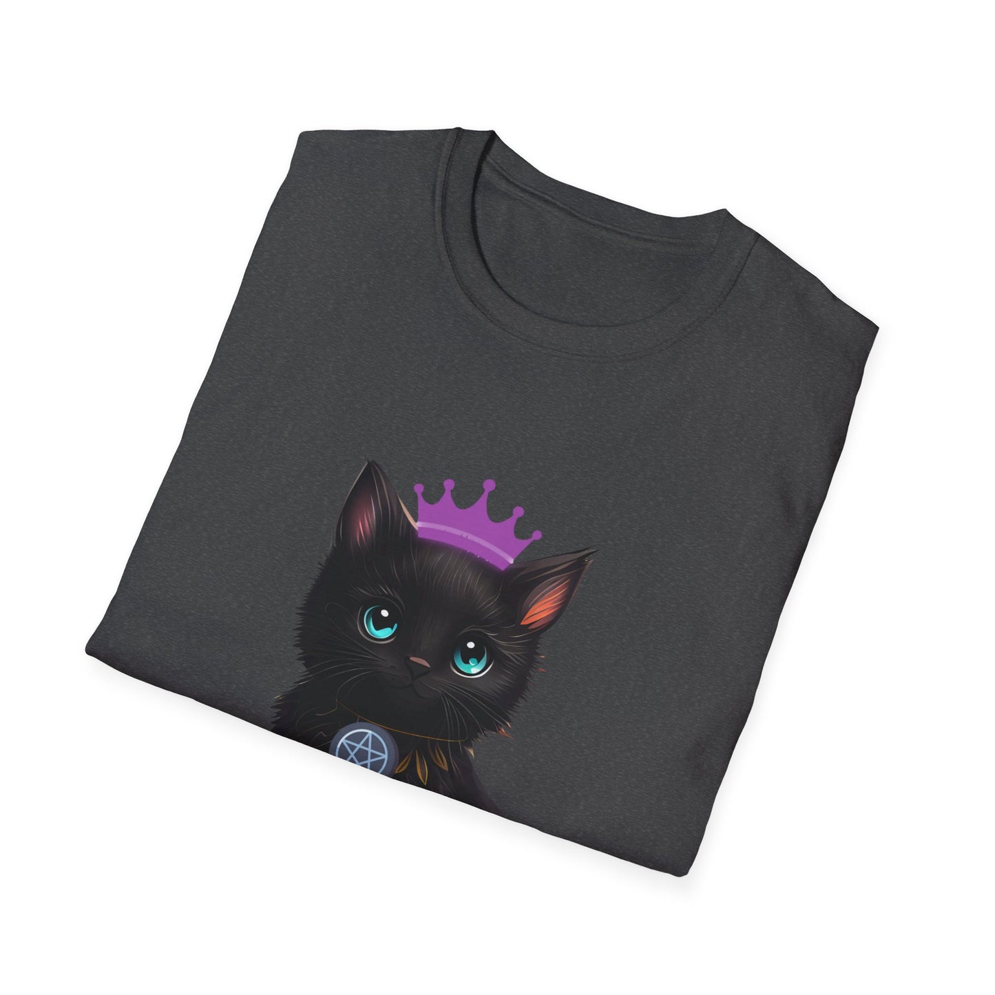 Wicca Queen T-Shirt — Black Cat with Crown & Crescent Moon Pagan Tee