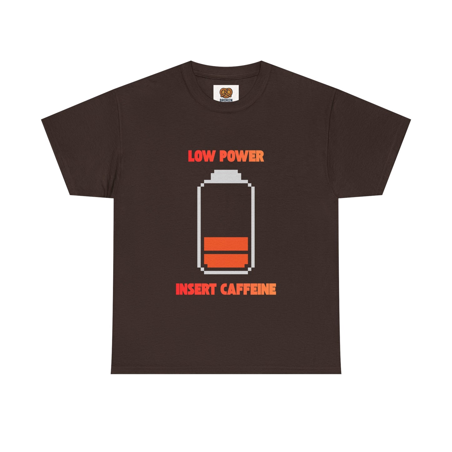 Low Power Insert Caffeine T‑Shirt — Funny Retro Battery Coffee Tee