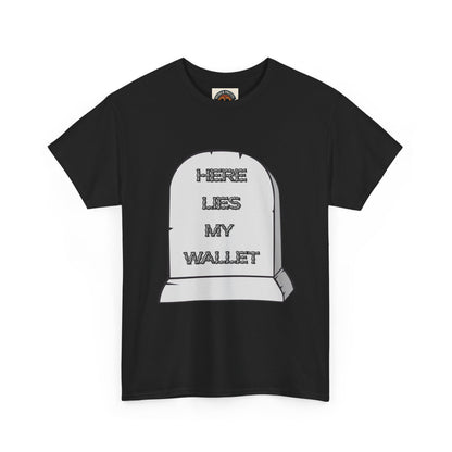 Here Lies My Wallet Tombstone T-Shirt — Funny Grim Reaper Money Joke Tee
