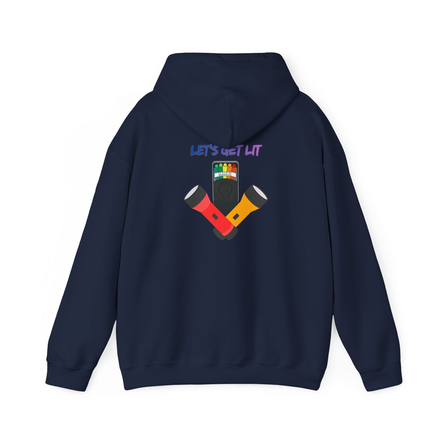 Let’s Get Lit Hoodie — Colorful Flashlight Party Graphic Hooded Sweatshirt