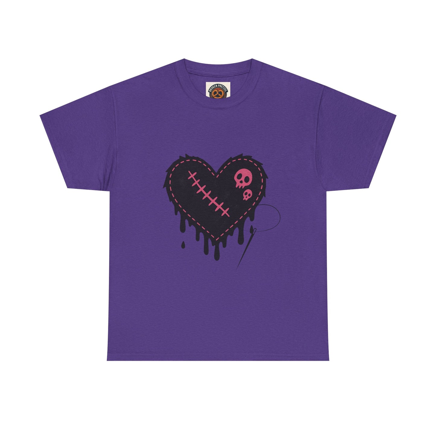 Dripping Stitched Heart Graphic Tee — Gothic Punk Valentine Shirt