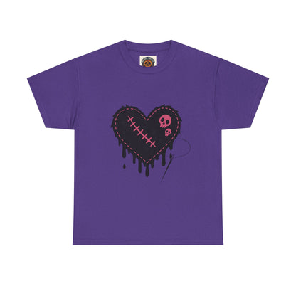 Dripping Stitched Heart Graphic Tee — Gothic Punk Valentine Shirt