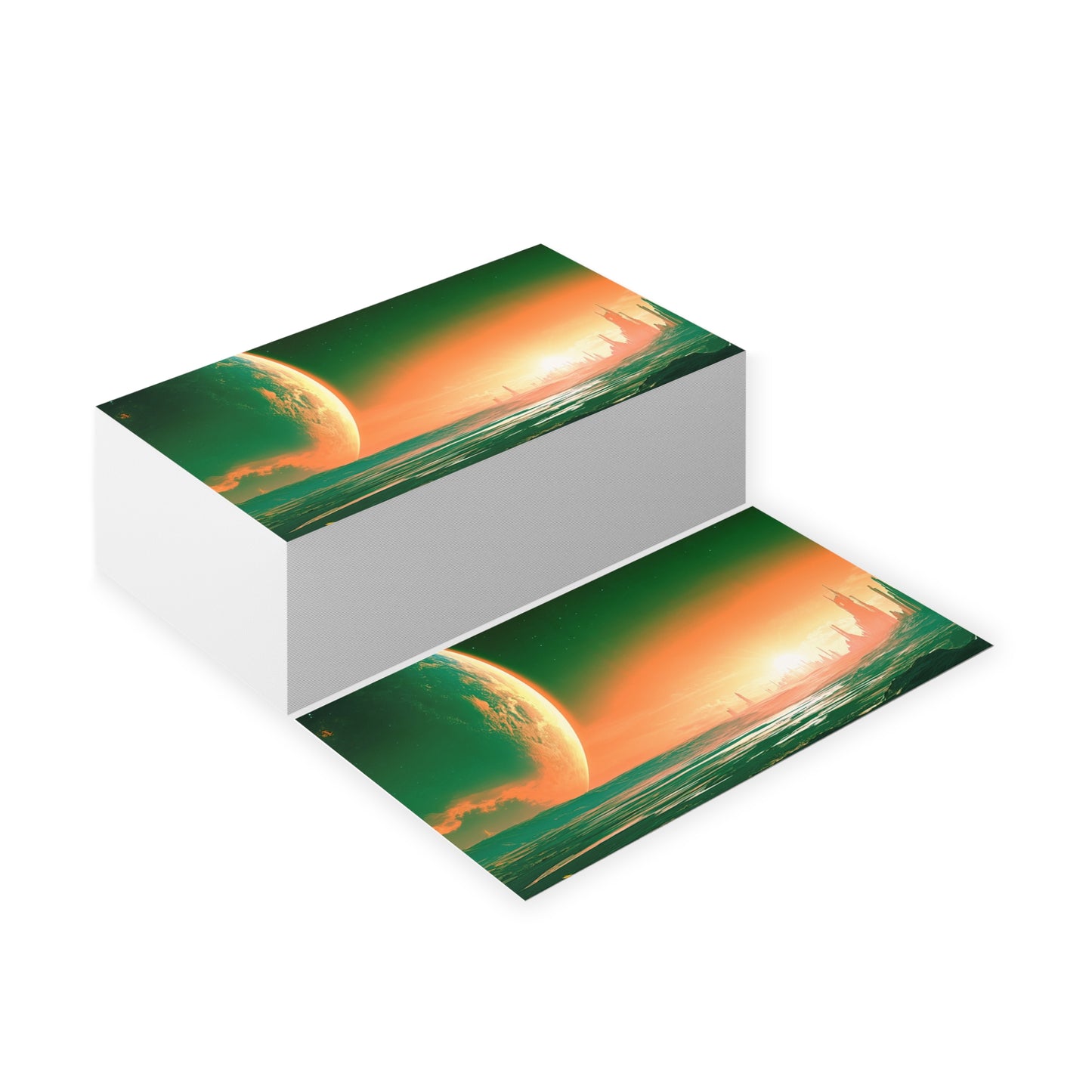 Sci‑Fi Landscape Business Cards — Futuristic Planet Sunset Design