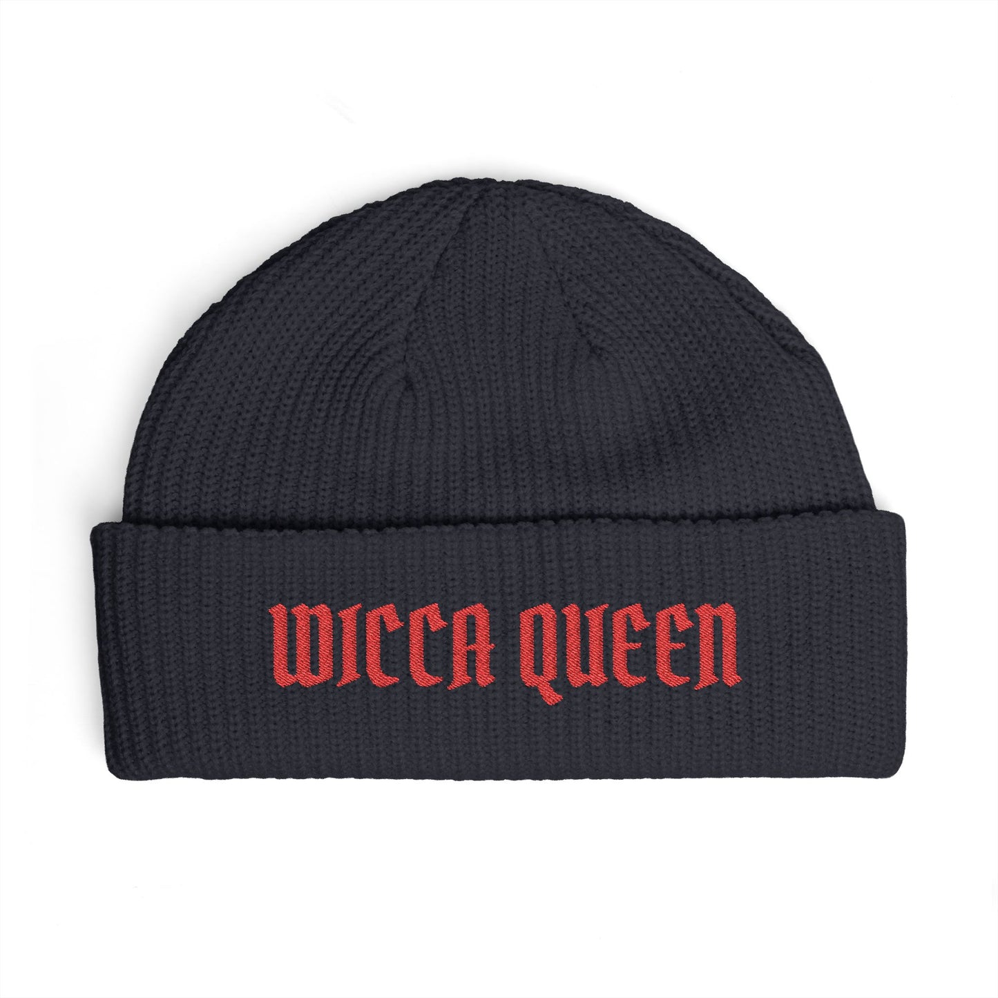 Witch Queen Cuff Beanie — Gothic Embroidered Winter Hat