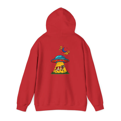 Alien UFO Abduction Hoodie — Colorful Retro Spaceship Graphic