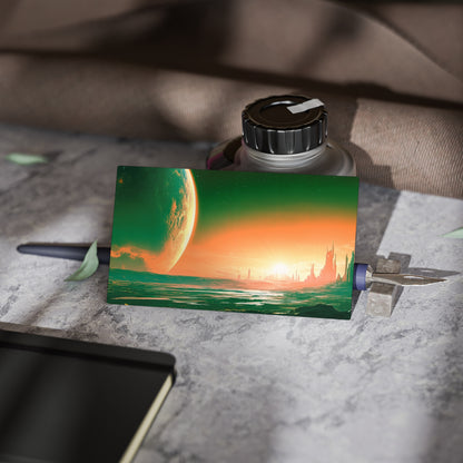 Sci‑Fi Landscape Business Cards — Futuristic Planet Sunset Design