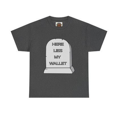 Here Lies My Wallet Tombstone T-Shirt — Funny Grim Reaper Money Joke Tee