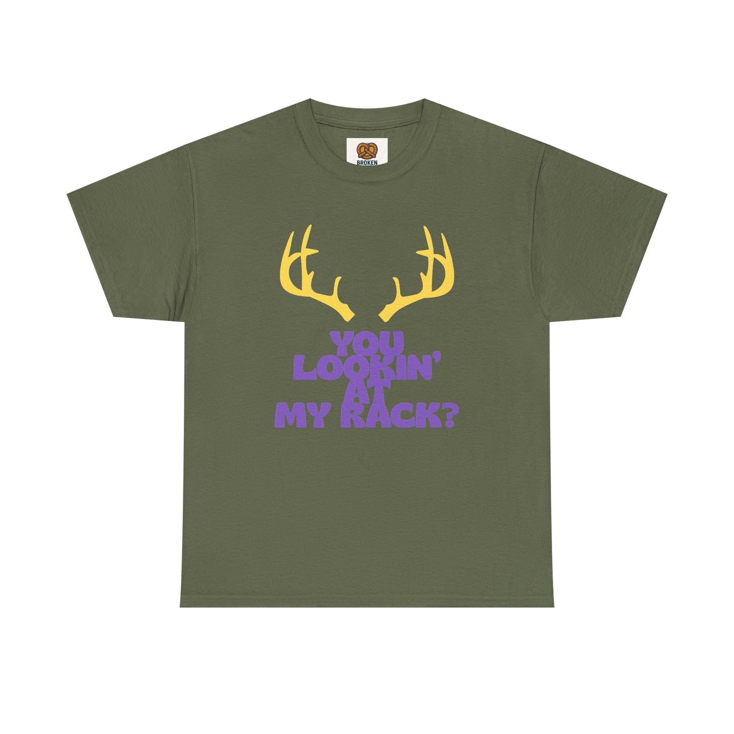 Funny Antler T-Shirt — "You Lookin' at My Rack?" Hunting Humor Tee