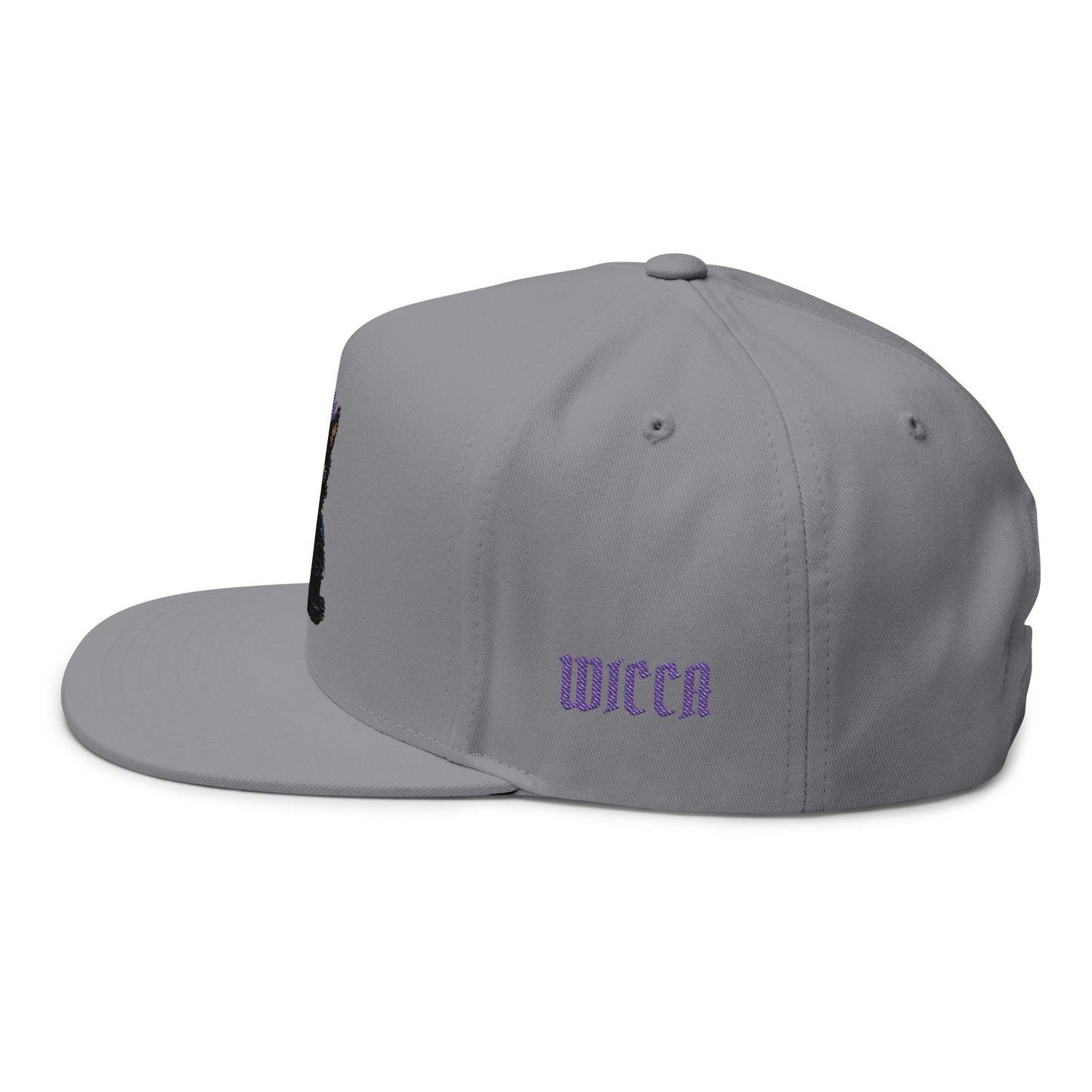 Witchy Cat Embroidered Cap — "Wicca Queen" Flat Bill Snapback