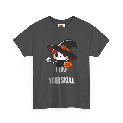 Halloween Witch Skull Tee — "I Like Your Skull" Cute Spooky Graphic T-Shirt