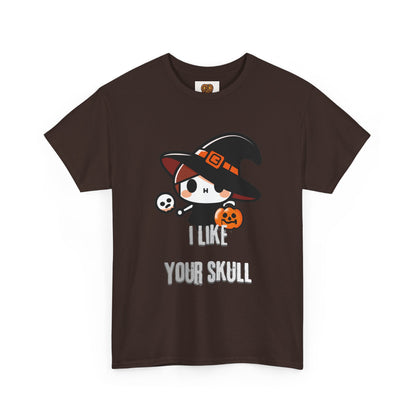 Halloween Witch Skull Tee — "I Like Your Skull" Cute Spooky Graphic T-Shirt