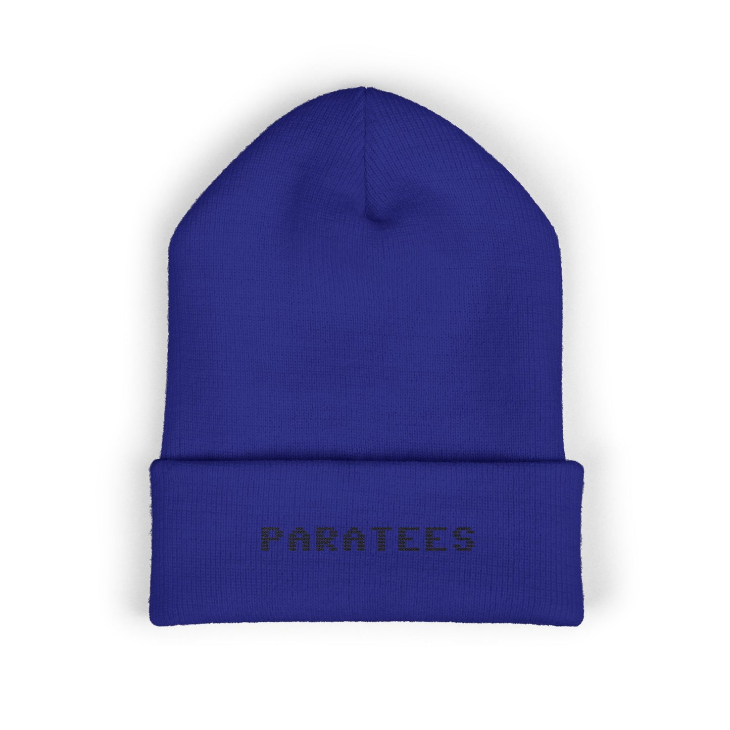 Paratees Embroidered Cuffed Beanie — Minimal Winter Knit Hat