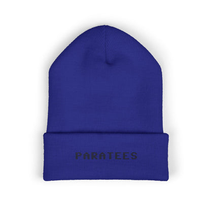 Paratees Embroidered Cuffed Beanie — Minimal Winter Knit Hat