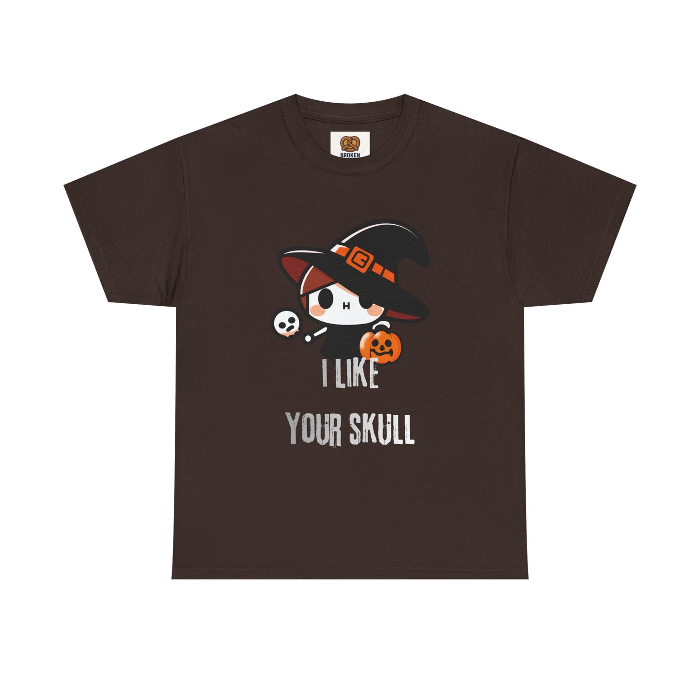 Halloween Witch Skull Tee — "I Like Your Skull" Cute Spooky Graphic T-Shirt
