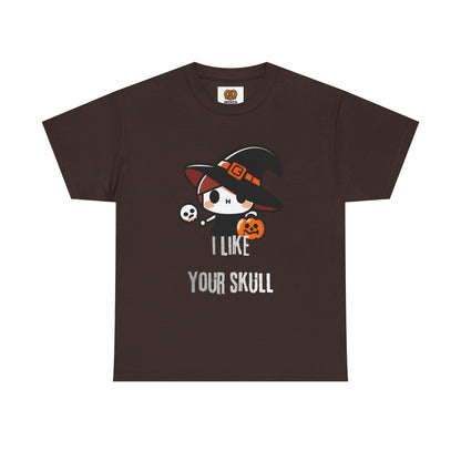 Halloween Witch Skull Tee — "I Like Your Skull" Cute Spooky Graphic T-Shirt