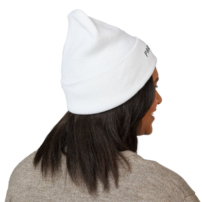 Paratees Embroidered Cuffed Beanie — Minimal Winter Knit Hat