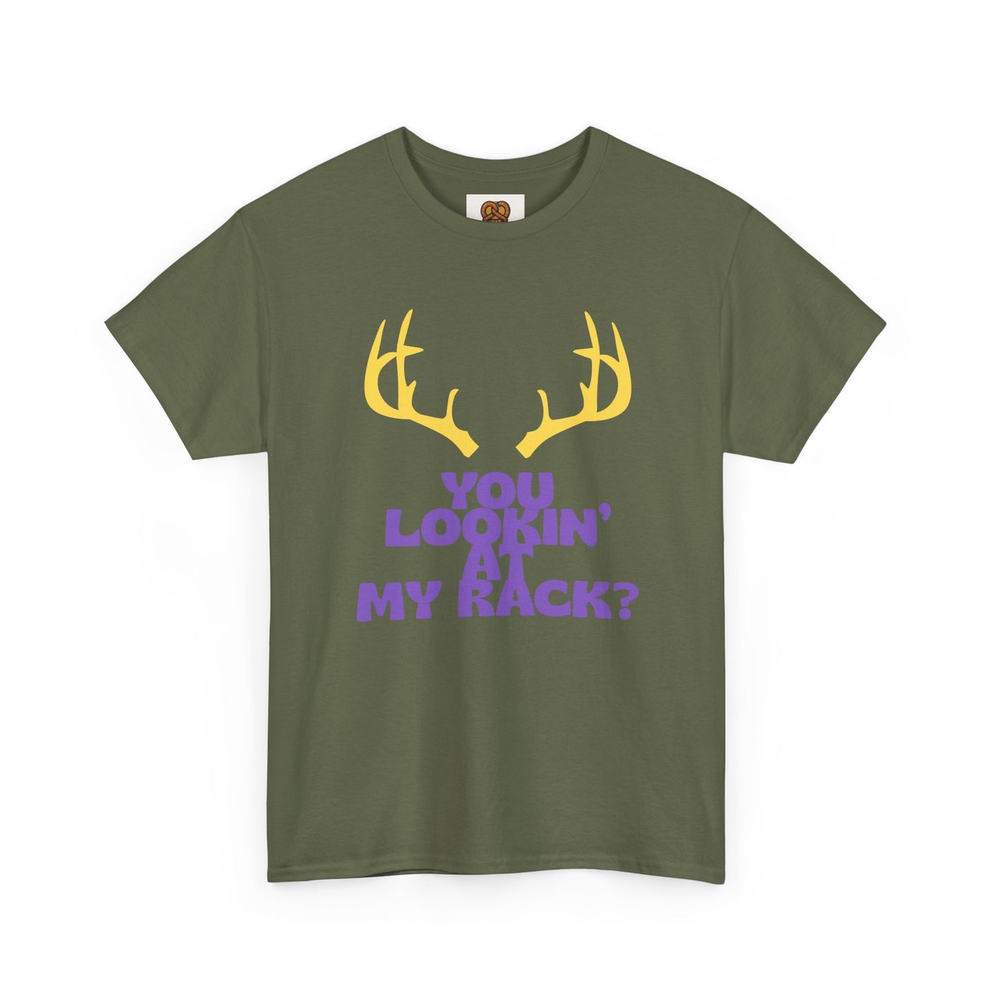 Funny Antler T-Shirt — "You Lookin' at My Rack?" Hunting Humor Tee