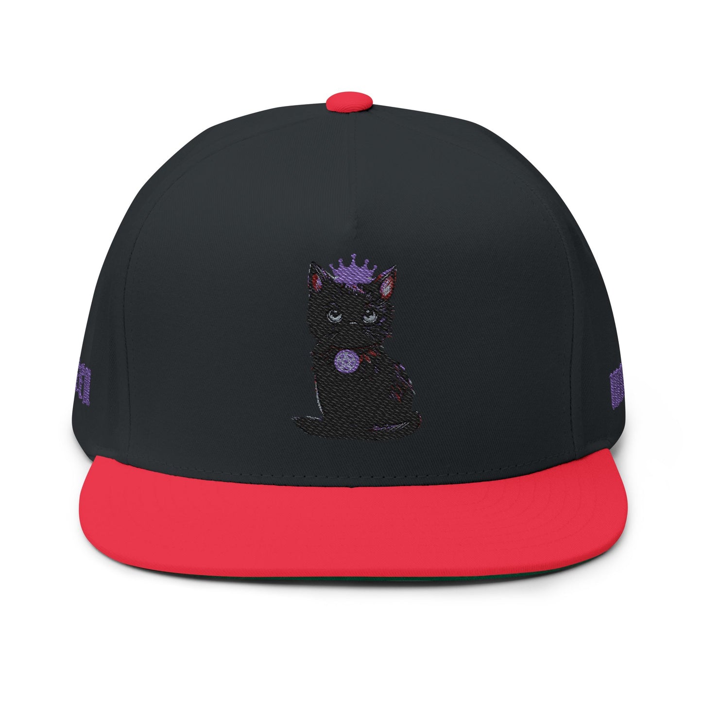 Witchy Cat Embroidered Cap — "Wicca Queen" Flat Bill Snapback