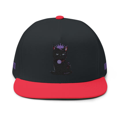 Witchy Cat Embroidered Cap — "Wicca Queen" Flat Bill Snapback