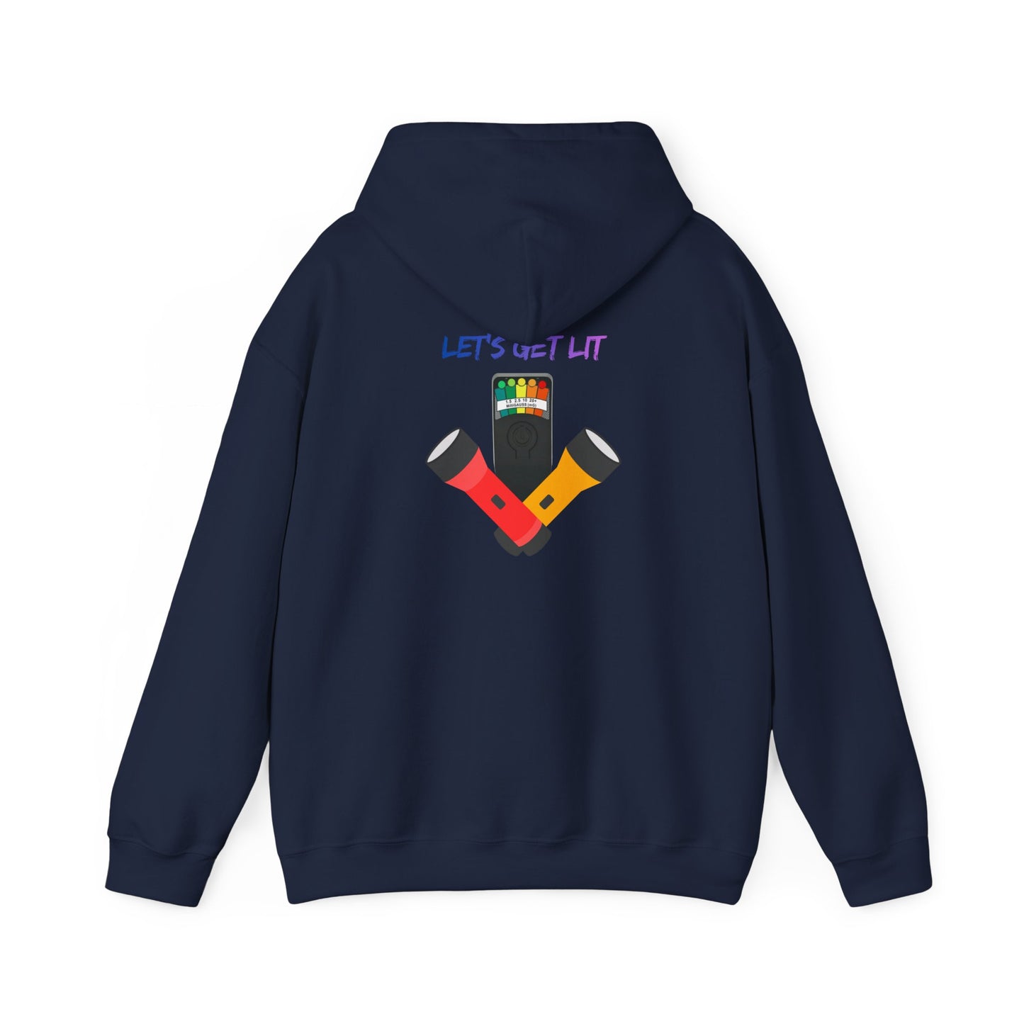Let’s Get Lit Hoodie — Colorful Flashlight Party Graphic Hooded Sweatshirt