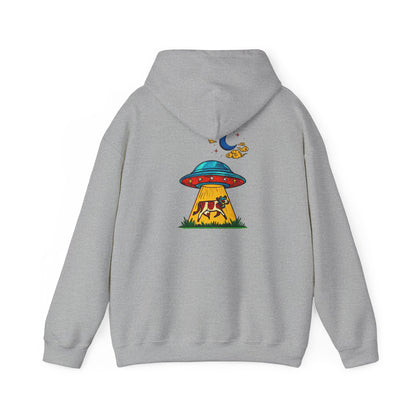 Alien UFO Abduction Hoodie — Colorful Retro Spaceship Graphic