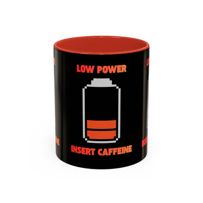 Coffee Mug — "Low Power, Insert Caffeine" Retro Battery Design
