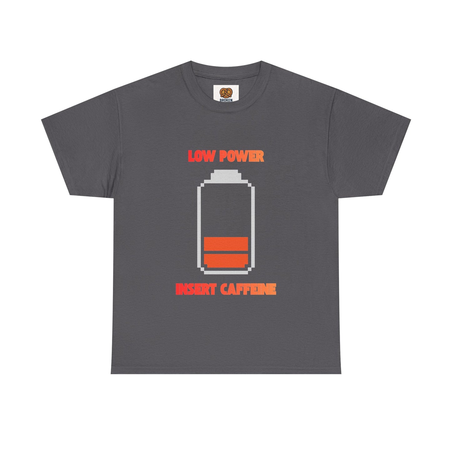 Low Power Insert Caffeine T‑Shirt — Funny Retro Battery Coffee Tee