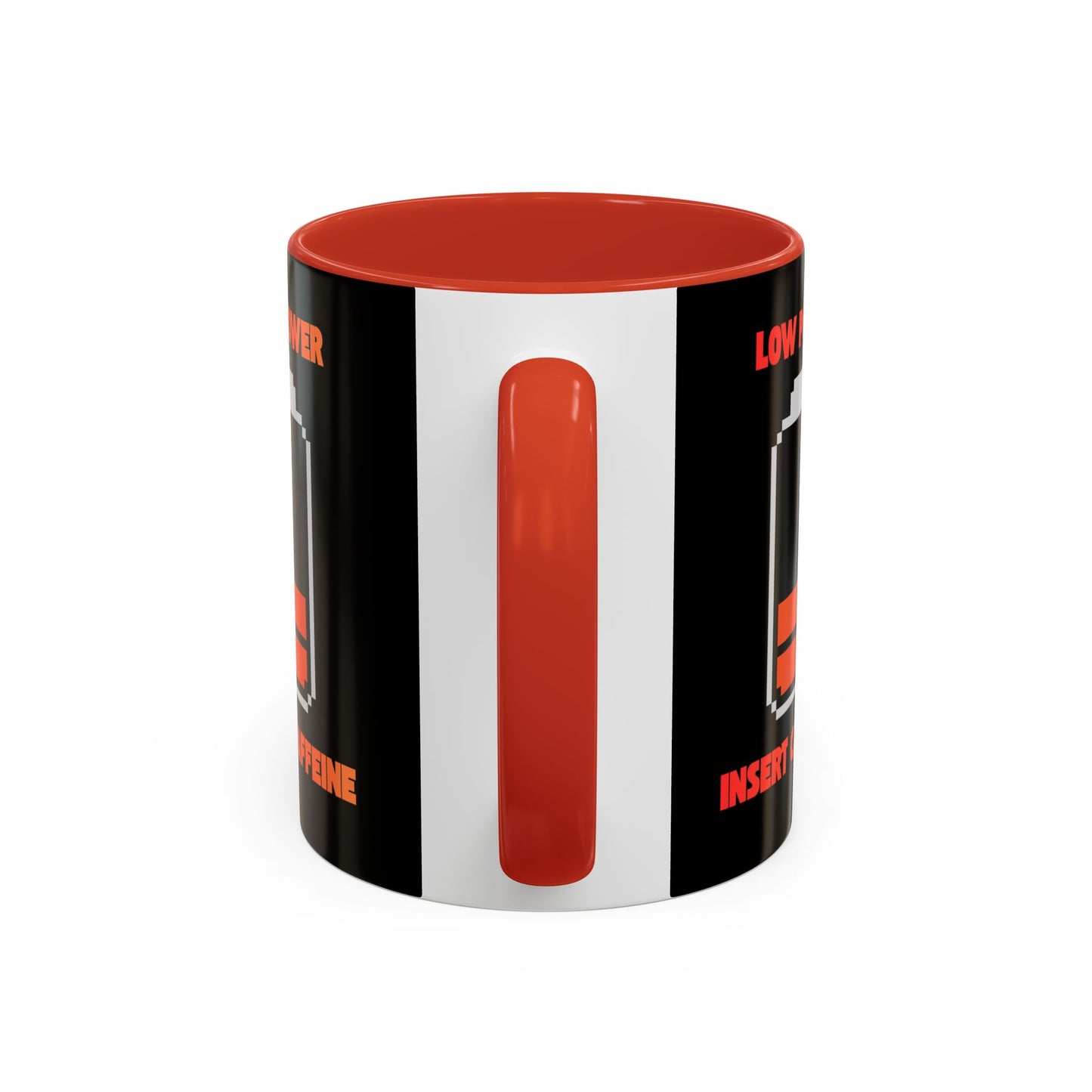 Coffee Mug — "Low Power, Insert Caffeine" Retro Battery Design