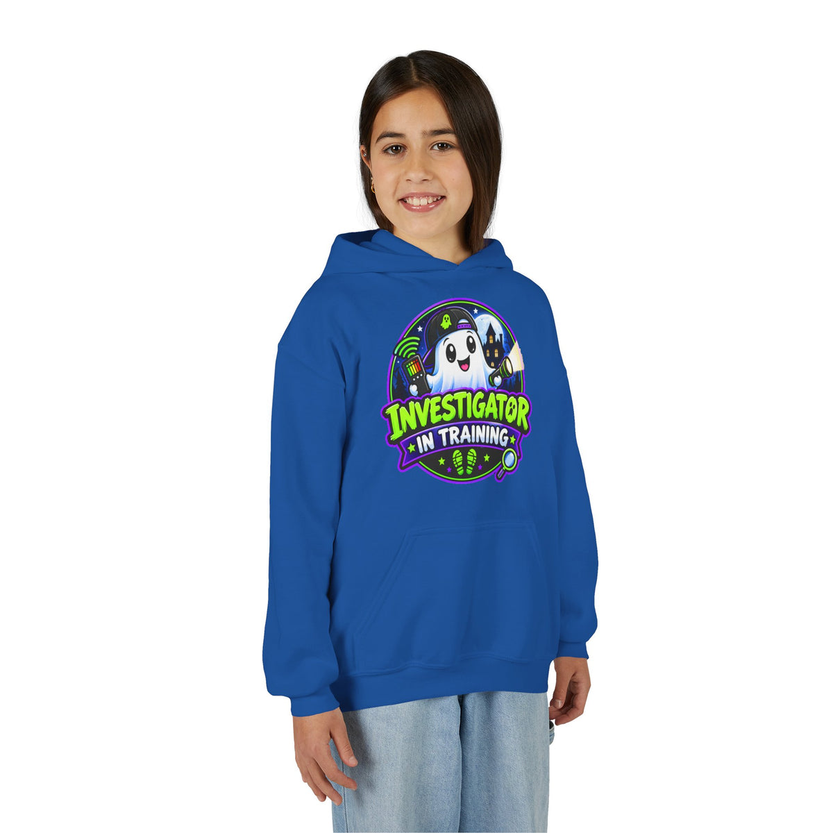 Youth Hoodie — "Investigator in Training" Cute Ghost Detective Kids Pullover