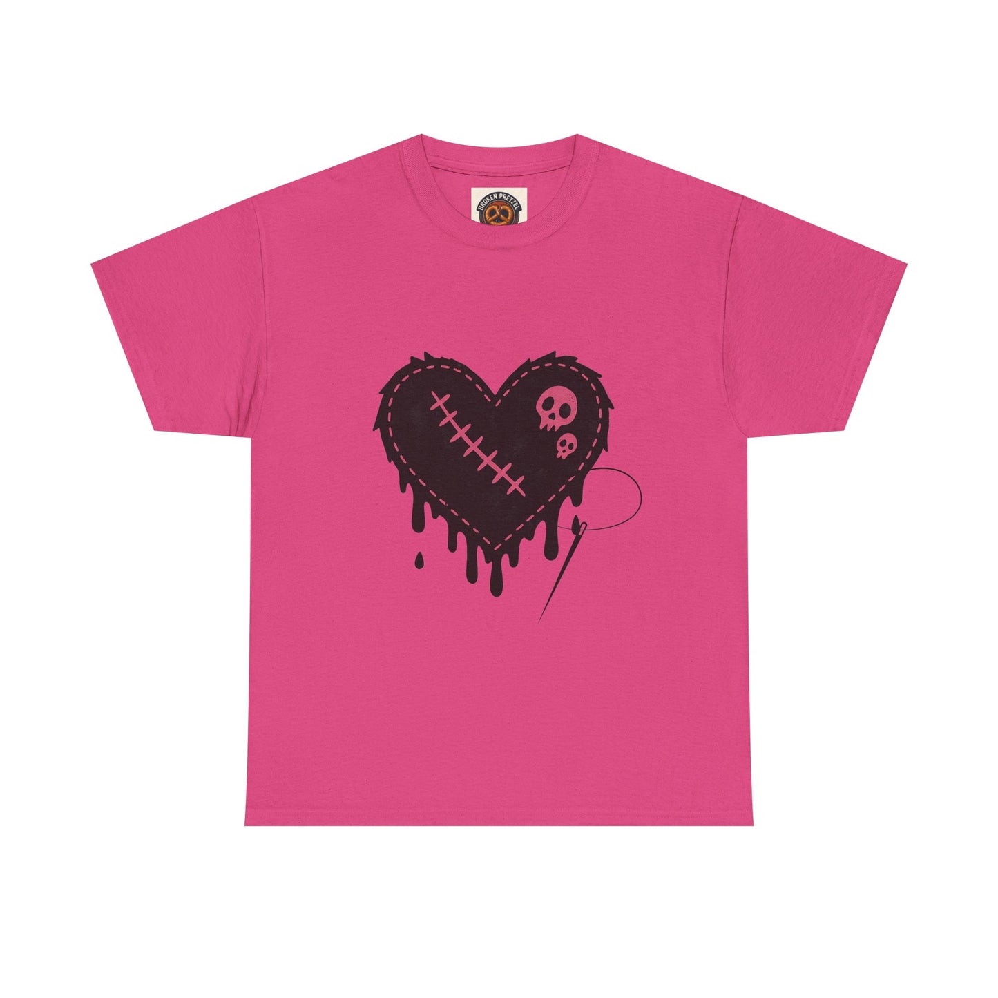 Dripping Stitched Heart Graphic Tee — Gothic Punk Valentine Shirt