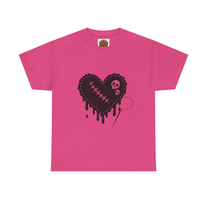 Dripping Stitched Heart Graphic Tee — Gothic Punk Valentine Shirt