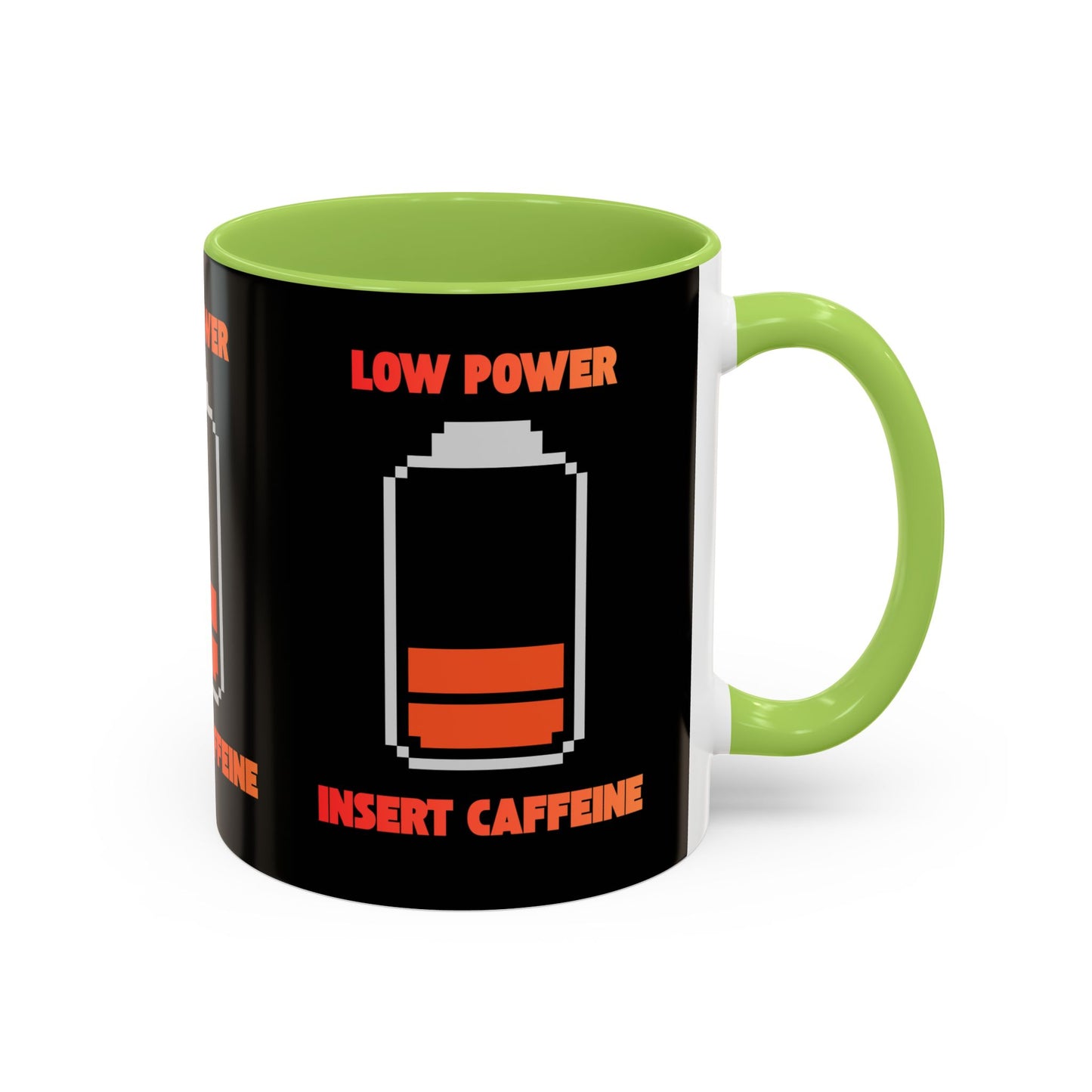 Coffee Mug — "Low Power, Insert Caffeine" Retro Battery Design