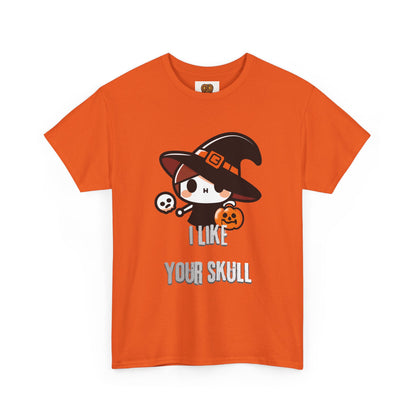 Halloween Witch Skull Tee — "I Like Your Skull" Cute Spooky Graphic T-Shirt