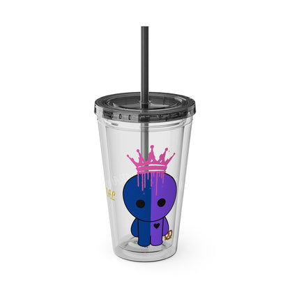 16oz Acrylic Tumbler with Straw — Cute Purple Blue Character 'Paranormal' Drink Cup