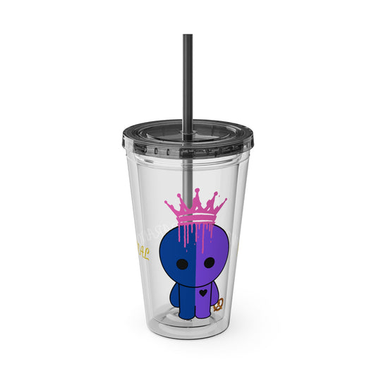 16oz Acrylic Tumbler with Straw — Cute Purple Blue Character 'Paranormal' Drink Cup