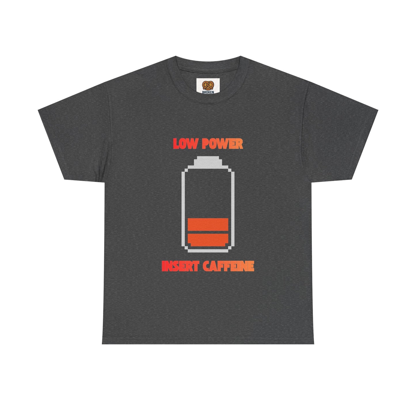 Low Power Insert Caffeine T‑Shirt — Funny Retro Battery Coffee Tee