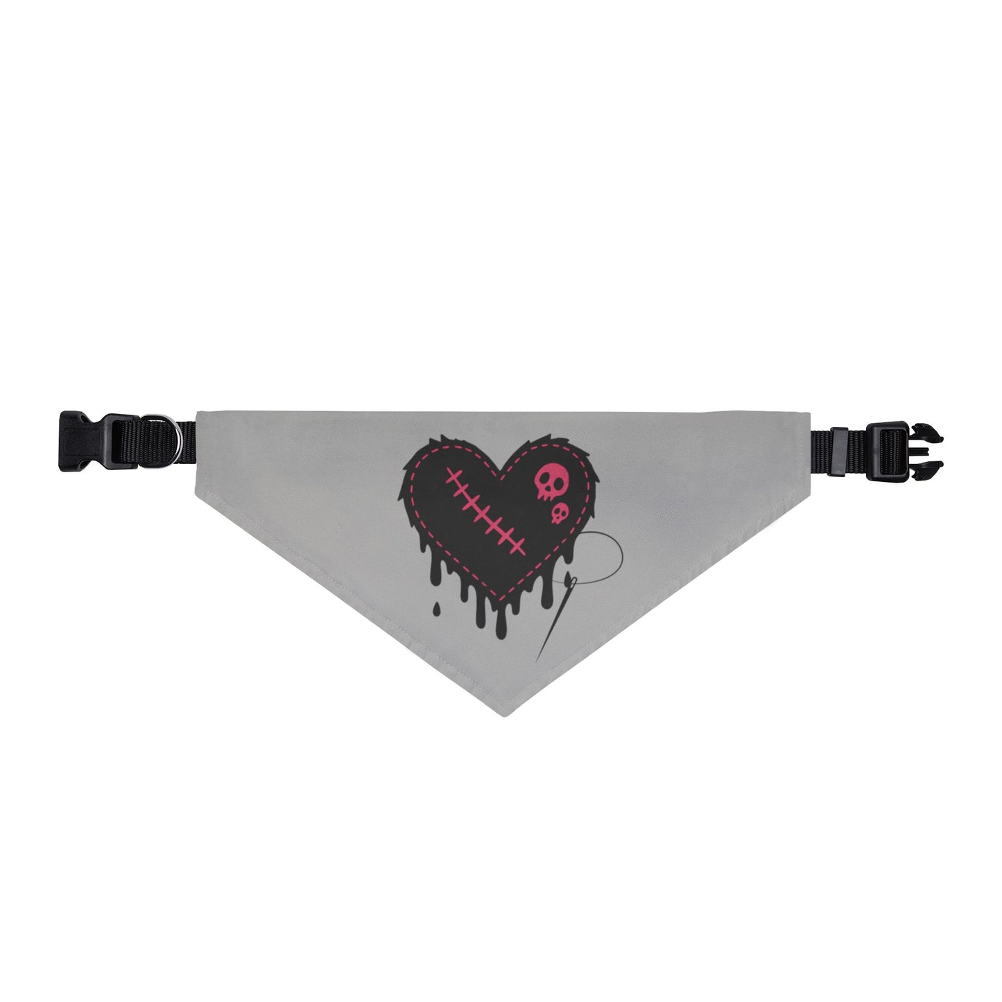 Clip-on Pet Bandana — Gothic Dripping Stitched Heart (Pink Skull)