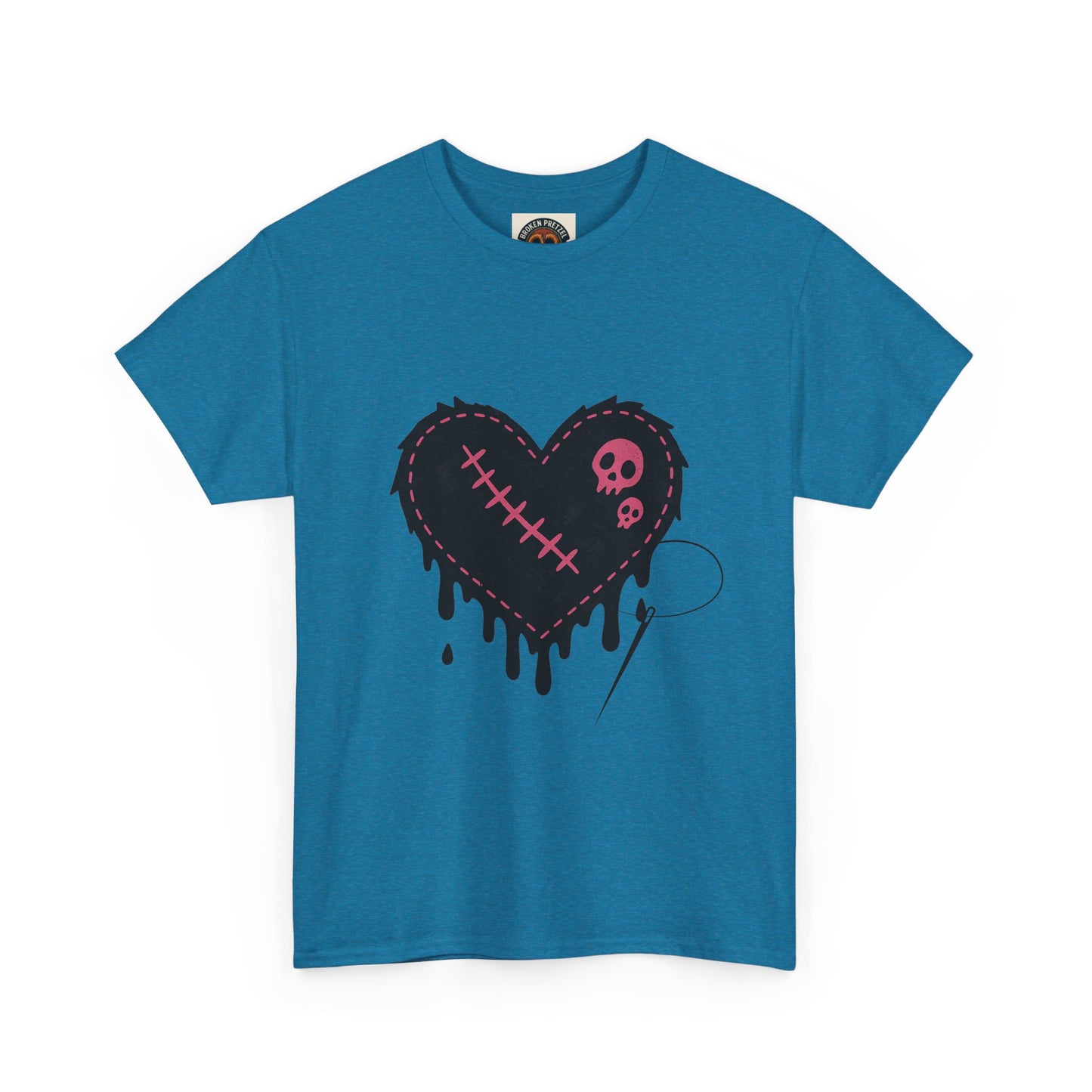 Dripping Stitched Heart Graphic Tee — Gothic Punk Valentine Shirt